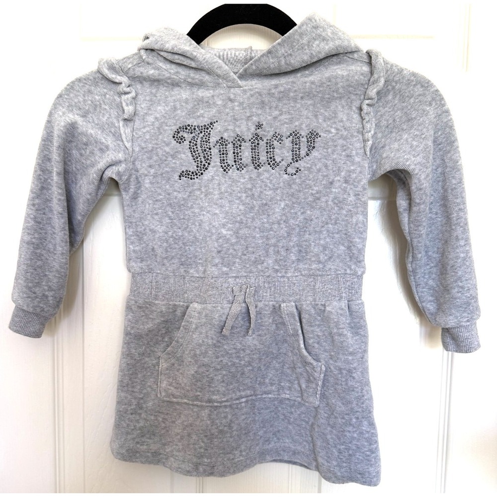 Juicy Couture Toddler Girl Size 3T Light Gray Velour Bling‎ Hooded Dress